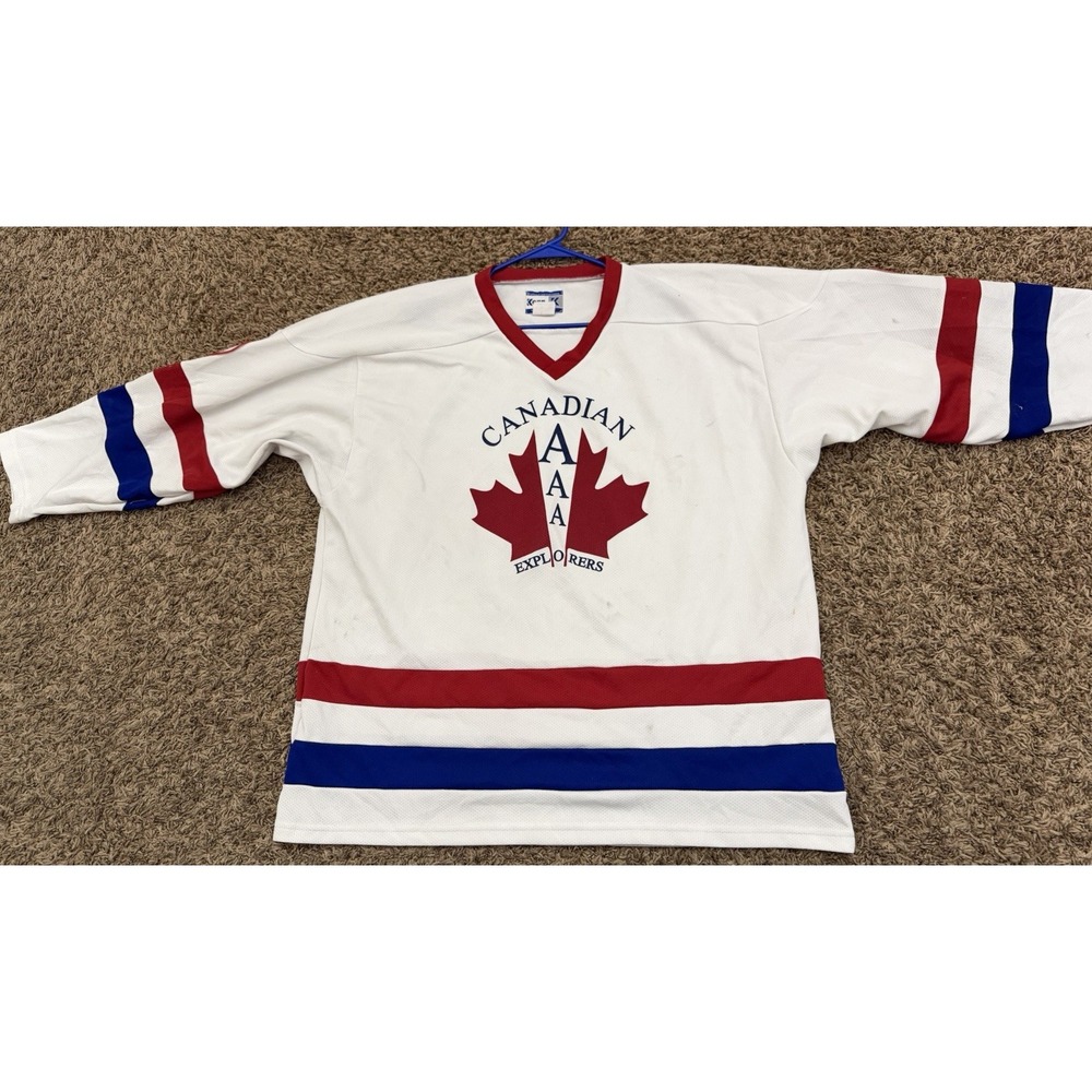 Vintage Kobe Canadian AAA Explorers # 30 Hockey Jersey Game Used Mens Size XL